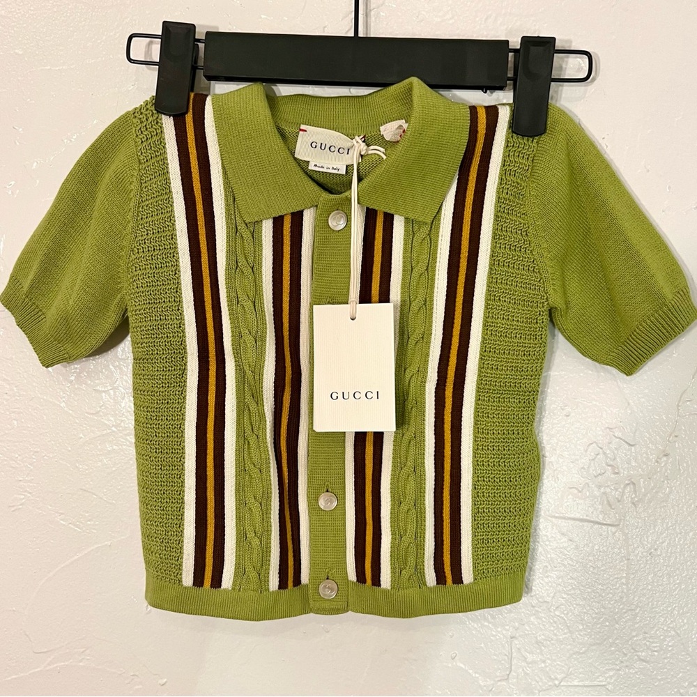 Gucci x Angela Lynn Baby Cable Knit Sweater Button Down Shirt New With Tags NWT
